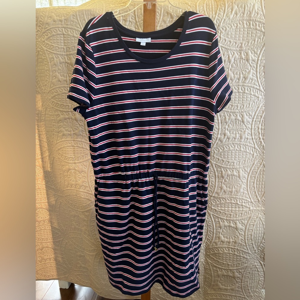 Charter Club Blue, Red and White Casual Midi Dress